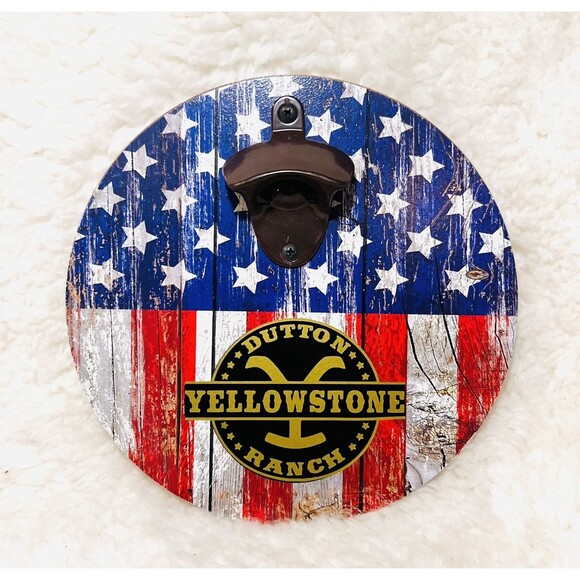 Yellowstone Dutton Ranch Wood Bottle Opener Man-cave American Flag Wall Decor - Picture 1 of 2